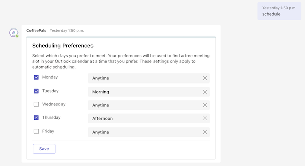 scheduling preferences