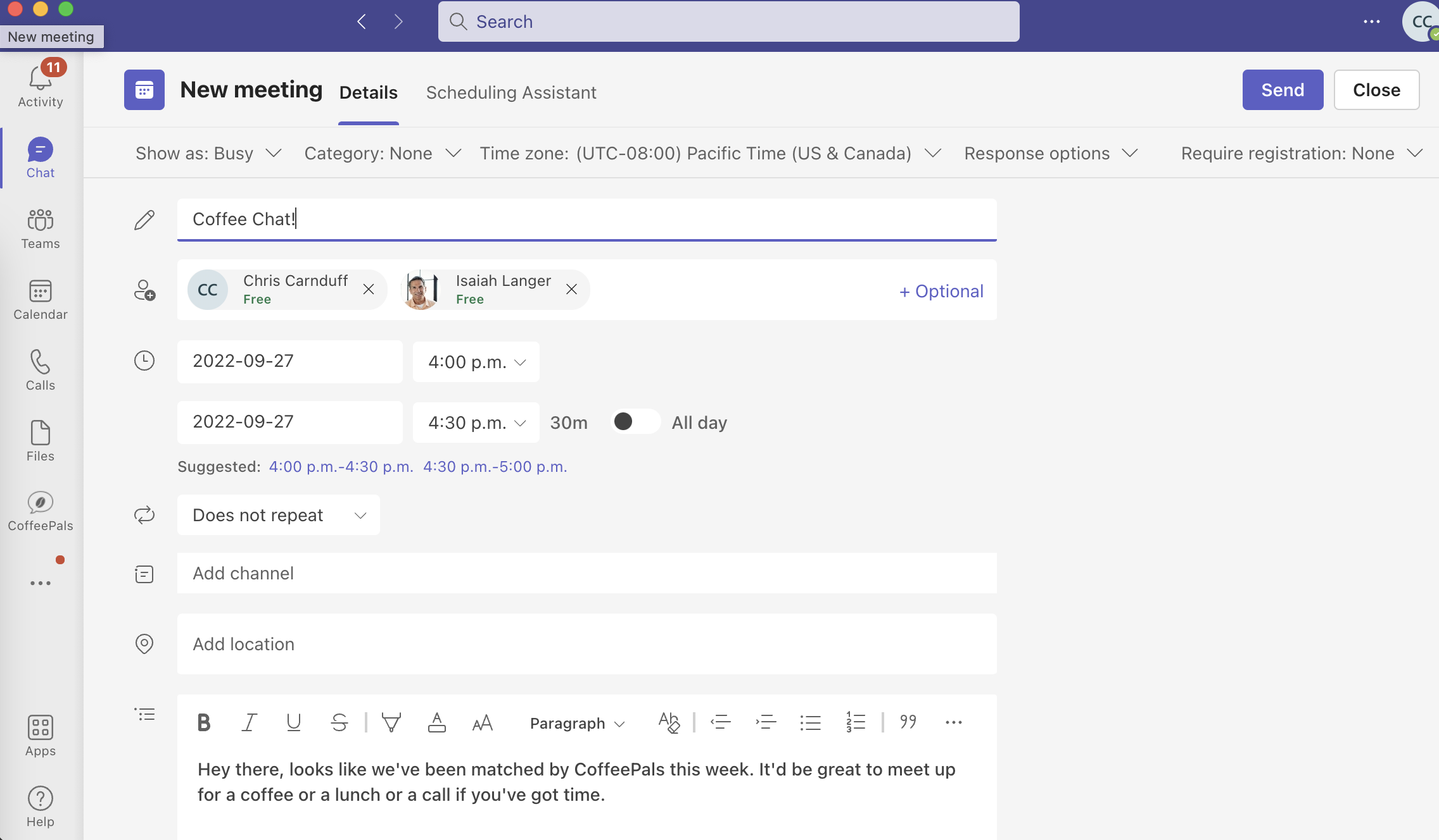 schedule coffee chat